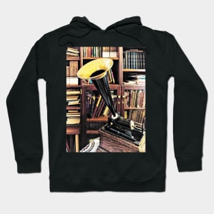 Music - Vintage Phonograph in Library Circa 1880 Hoodie